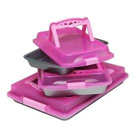 OvenStuff Non-Stick Six Piece Covered with Handles Bakeware Set - Pink