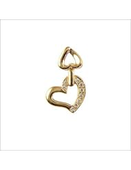 14k Yellow Gold, Open Heart Pendant with Lab Created Gem 11mm Wide