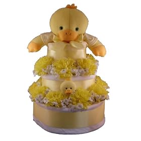 Yellow Duck 3 Tier Diaper Cake w/ Pampers Swaddlers, Large Lovie Blanket & Wrist Rattle, and Precious Cargo Baby Apparel and Accessories