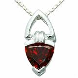 1.50 Carats Trillion Cut Genuine Garnet Sterling Silver Pendant Necklace