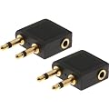 7dayshop Gold-Plated Airplane Headphone Adapter (x2) - Dual Mono 3.5mm to 3.5mm Stereo Socket - AMAZING VALUE TWIN PACK !