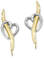The Ear Pin 10k Two Tone Yellow Gold Pierce My Heart Earrings