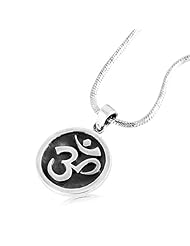 925 Sterling Silver Om Ohm Hindu Yoga Symbol Medallion Pendant with Rhodium Plated Chain Necklace w/ Lobster clasp 18"
