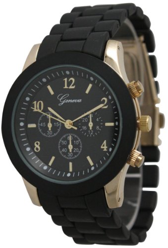 Geneva Boyfriend Chronograph Style Link Watch - Black