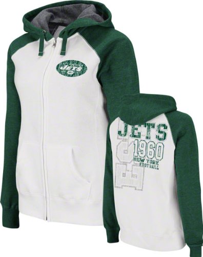 NFL Women's New York Jets Sport Princess Long Sleeve Raglan Full-Zip Fleece Hoodie (White/Dark Green Heather, Medium) at Amazon.com