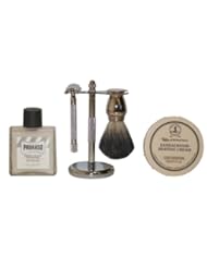Luxury Shaving Gift Set with Merkur Safety Razor, Stand, Badger Brush, Taylor Sandalwood Shaving Cream, and Proraso Aftershave in Gift Box