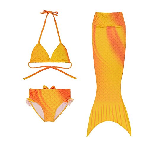 Newland Girl's 3pcs Mermaid Sea-Maid Tankini Marmaid Swimwear Bikini (140CM(6-8Y)-Size XXL, Gold)
