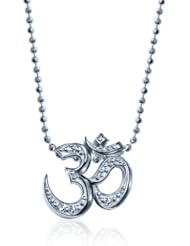 Alex Woo "Little Faith" Diamond and 14k White Gold Om Pendant Necklace , 16"