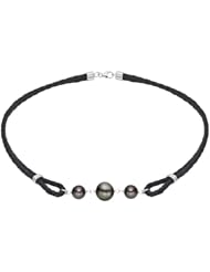 Silver and Black Cord Black Tahitian Pearl Necklace (10-12 Mm)
