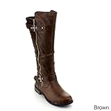 FOREVER MANGO-21 Women's Winkle Back Shaft Side Zip Knee High Flat Riding Boots