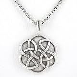 Round SHIELD OF DESTINY Inscribed Celtic Knot Pendant in Sterling Silver on a 20 Oxidized Round Box Chain for Men or Women, #8258