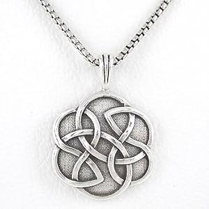 Round SHIELD OF DESTINY Inscribed Celtic Knot Pendant in Sterling Silver on a 20" Oxidized Round Box Chain for Men or Women, #8258
