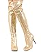 Breckelles BH08 Metallic Leatherette Round Toe Thigh High Stiletto Heel Boot - Gold