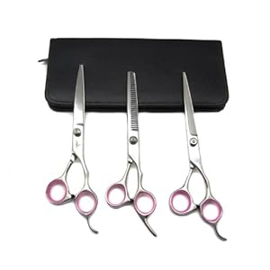 Alfie Pet by Petoga Couture - 3-Piece Dora Pet Home Grooming Kit - 7.5-Inch Cutting Scissor, 7.5-Inch Thinning Shear, Curved Scissor Set