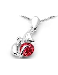 Original Star K (tm) Round 6mm Created Ruby Cat Pendant in .925 Sterling Silver