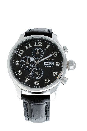 ADEE KAYE STAINLESS STEEL AUTOMATIC MULTIFUNCTION MILITARY STYLE WATCH / BLACK DIAL
