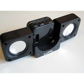 LUPO BLACK PORTABLE FOLDING SPEAKERS FOR IPOD VIDEO, TOUCH, CLASSIC, NANO (ALL GENERATIONS), MINI, SHUFFLE PLUS ALL OTHER MP3 AND MP4 PLAYERS *INCLUDES POWER ADAPTER*