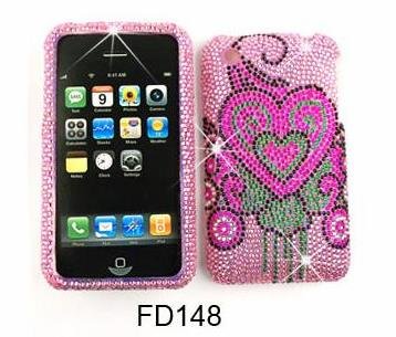 IPHONE3G/3GSFull Diamond Crystal Pink Hearts On Light Pink Snapon, faceplate, cover, case