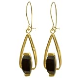 10k Yellow Gold Bridge Cut Black Onyx Earrings