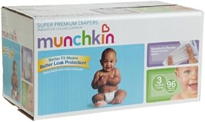 Munchkin Super Premium Diapers, Size 3/Medium Ultra (16-28 Pounds), 96 Count