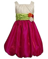 Girls Nylon/Polyester Knee Length  Ruched Colorblocking Pleated Sleeveless Bubble Dress Party Dress  With a Bow(s) and a Sash 