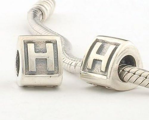 DUMAN 1pc Beads 925 Sterling Silver Charms Triangle Alphabet Beads letter H Compatible with Pandora Chamilia Kay Troll Bracelet