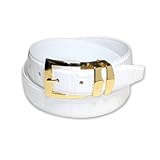 Crocodile Grain Embossed Bonded White Leather Belt with Gold Buckle