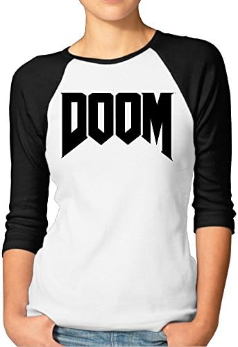 LBGN Women's 3/4 Sleeve 100% Cotton Baseball Doom Logo T-Shirt Sport Black S