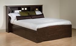 Queen Size Storage Bed PLUS Bookcase Headboard (Espresso)