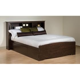 Queen Size Storage Bed PLUS Bookcase Headboard (Espresso)