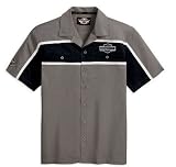 Harley-Davidson® Men's Short Sleeve Colorblocked Grey Garage Shirt. Patch and embroidery. 99136-10VM