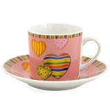 Pink Hearts Espresso Cup & Saucer Demitasse set, Service for 6