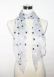 Georgette Silk Light Gray Crinkled Long Scarf with Knitted Black Polka Dot Accents and Ruffle Ends 18