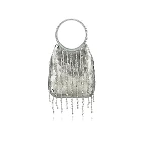 Julia Cocco' Silver Metal Mesh Ring Handle Beaded Evening Bag