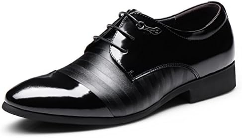AMANGU Men's Casual Patent Leather Lace-up Formal Tuxedo Oxford Dress Shoes