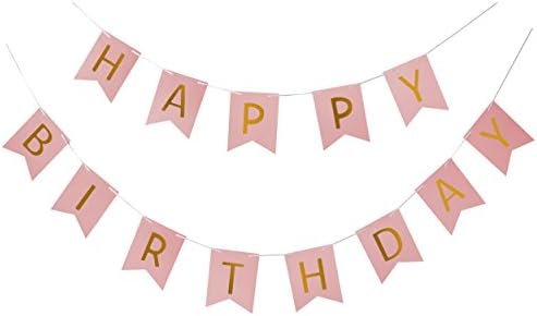 Happy Birthday Bunting Banner Pink and Gold Foiled