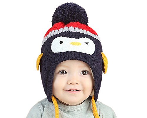 GZMM Unisex Newborn Baby Woolen Winter Earflap Beanie Hat Skull Cap Penguin Design