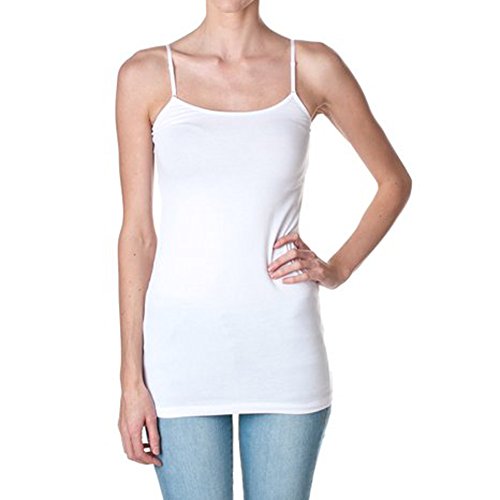 Cami Camisole Built in Shelf BRA Adjustable Spaghetti Strap Tank Top,Small,White