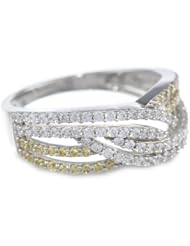 Sterling Silver Yellow and White Cubic Zirconia Criss Cross Ring