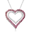 10k White Gold Double Heart-Shaped Ruby with Diamonds Heart Pendant, 18