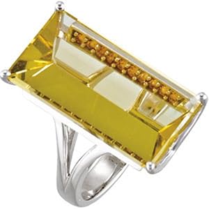 Genuine Lime Quartz & Citrine Fashion Ring Sparkling Sterling Silver Size 7