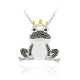 Sterling Silver Two-Tone Black Diamond Accent Frog Prince Pendant