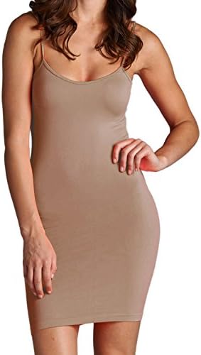 Mb Trend Seamless Extra Long Solid Tunic Mini Dress Camisole, One Size, Khaki