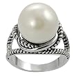 Silvertone Faux Pearl Twist Ring
