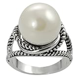 Silvertone Faux Pearl Twist Ring