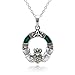 925 Sterling Silver Simulated Marcasite Green Enamel Celtic Claddagh Pendant Necklace, 18