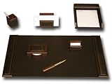 Walnut and Genuine Top-grain Leather 7-piece Desk Accessory Set Walnut and Genuine Top-grain Leather 7-piece Desk Accessory Set