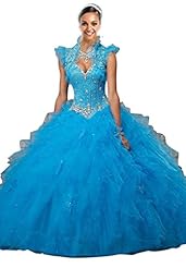 Belted Lace Beaded  Tulle  Ball Gown Quinceanera Dress 
