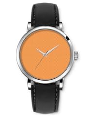 SPRAWL Aanalog Fashion Series Silver Ladies Watches of Genuine Black Leather Strap,Unique Wrist Watch for Women Girls Designed with White dots on orange background