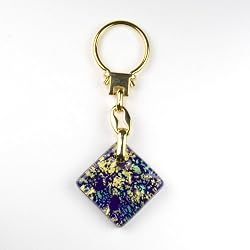 Murano Glass Keyring Jewelry - Square L Blue/Gold Style2
